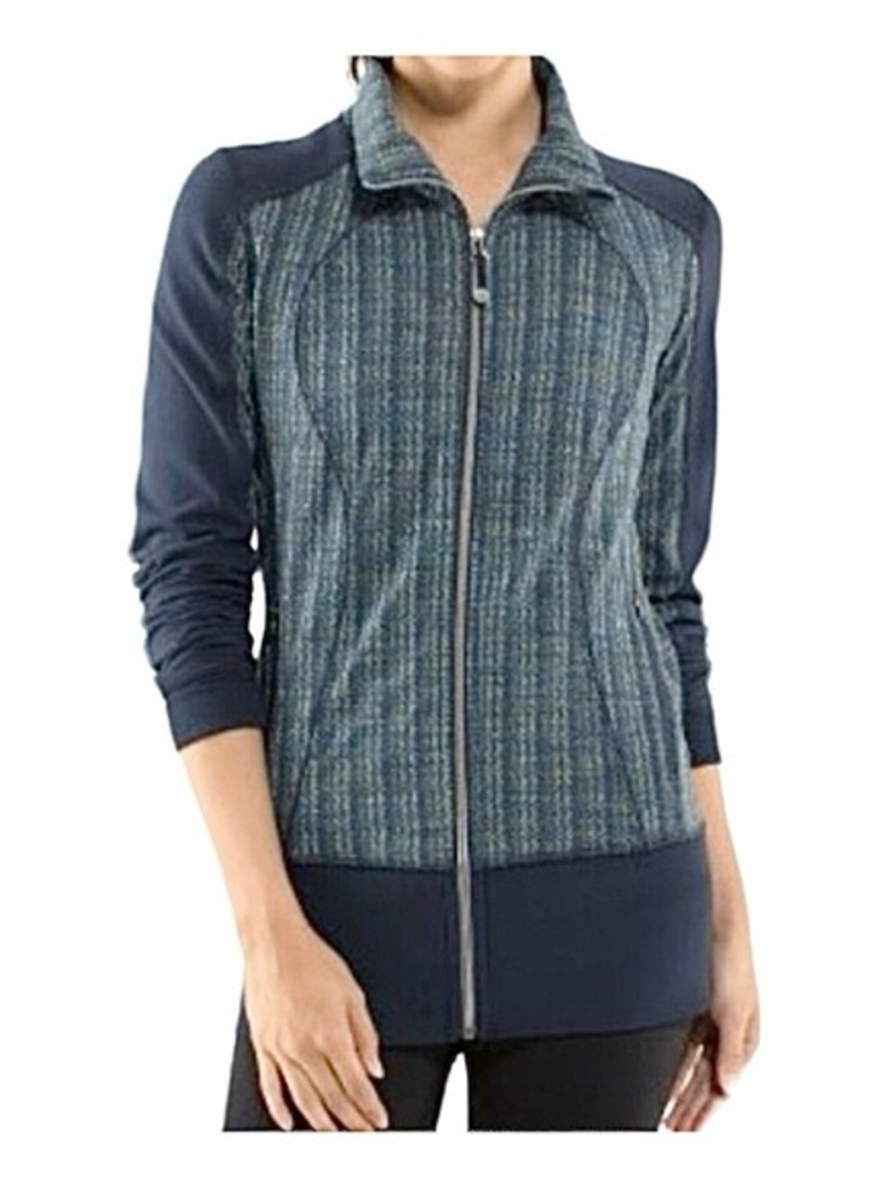 LULULEMON Asana Funnel Neck Jacket Navy Blue Green Zip-Front Like Define Size 10